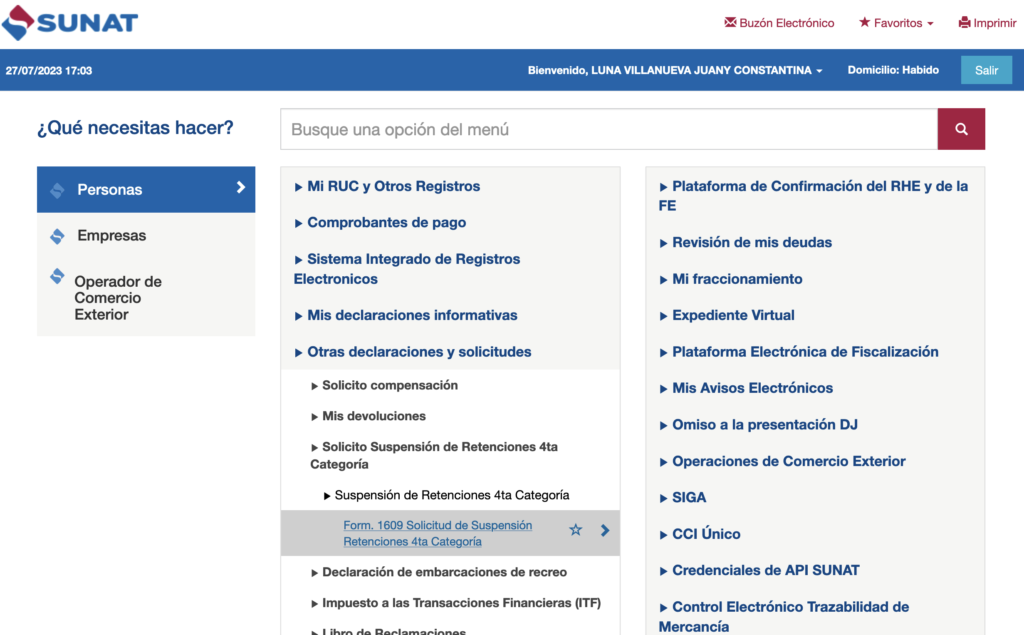 Ir al formulario de Solicito Suspensión de Retención de 4ta Categoría