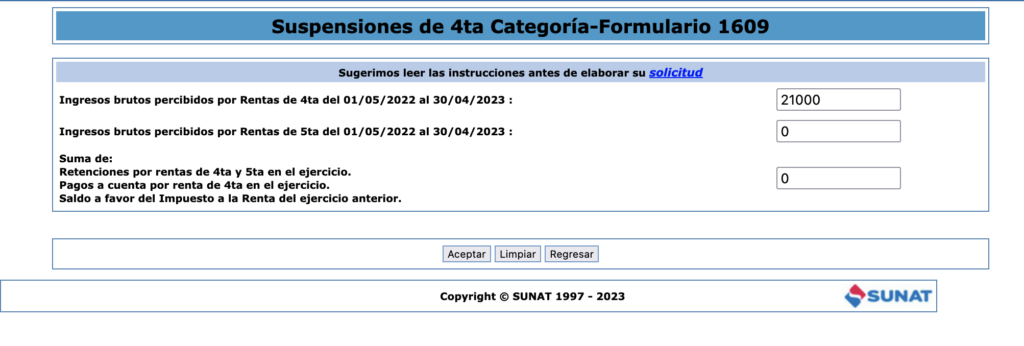  Suspensiones de 4ta Categoría-Formulario 1609 